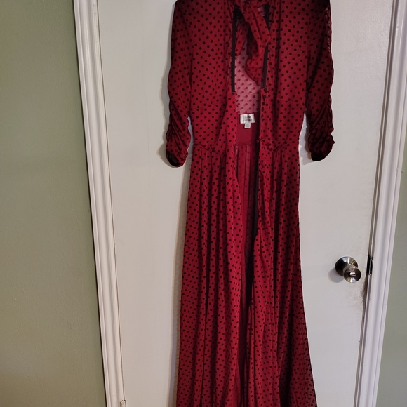 Unique Vintage Burgundy & Black Swiss Dots Tallullah Duster - Picture 5 of 7
